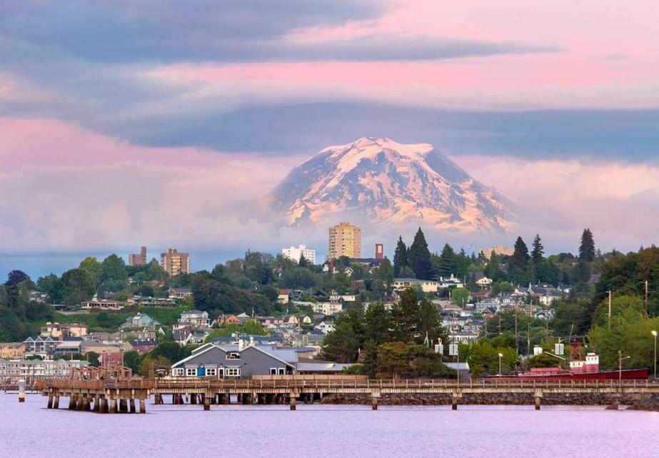 City of Tacoma, Washington at sunset.
